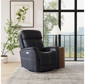 View Blue Leather Swivel Power Recliner With Power Headrest And Lumbar