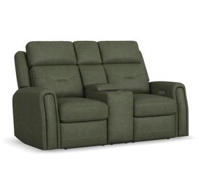 Felix Green Leather 74" Zero Gravity Triple Power Reclining Loveseat with USB Charging and Heat Massage