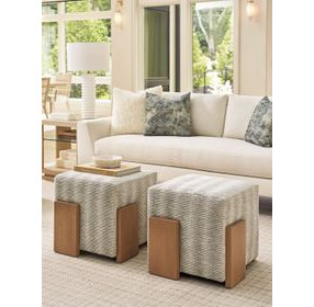 Sunset Key Hamden Beige Upholstered Square Ottoman