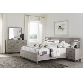 Zephyr Light Gray California King Storage Wall Bed with Nightstand and LED Lighting