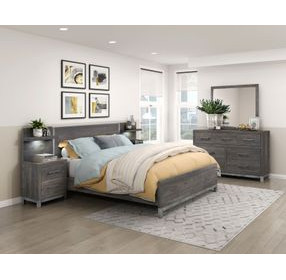 Zephyr Brownish Gray Eastern King Storage Wall Bed with Nightstand and LED Lighting