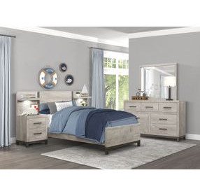 Zephyr Light Gray Twin Storage Wall Bed with Nightstand and LED Lighting