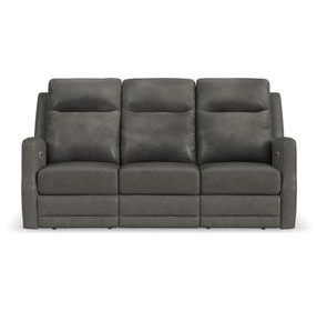 Maxwell Cinder Gray Leather Zero Gravity Triple Power Reclining Living Room Set