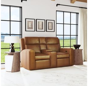 Wyatt Canyon brown Leather 74" Zero Gravity Power Reclining Loveseat with Console and USB Charging
