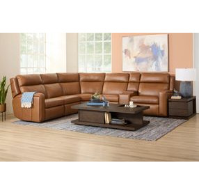 Wyatt Canyon Brown Leather 6 Piece Modular Zero Gravity Power Reclining Sectional with Power Lumbar and USB Charging