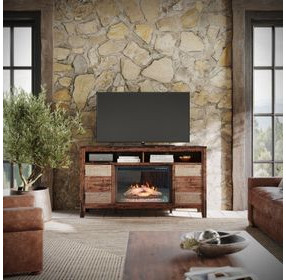 Painted Canyon Distressed Brown 60" TV Stand with Electric Fireplace