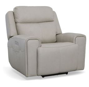 Barnett Cream Leather Power Recliner With Power Headrest And Lumbar