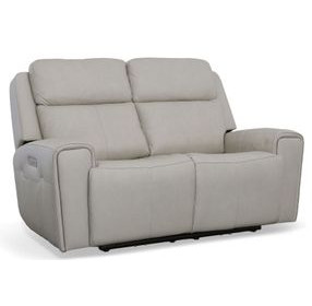 Barnett Cream Leather Power Reclining 65" Loveseat With Power Headrest And Lumbar