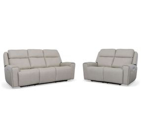 Barnett Cream Leather Power Reclining Living Room Set With Power Headrest And Lumbar