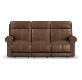 Alexander Weathered Khaki Brown Leather Zero Gravity Triple Power Reclining Living Room Set