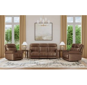 Alexander Weathered Khaki Brown Leather Zero Gravity Triple Power Reclining Living Room Set
