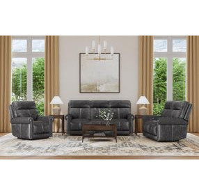 Alexander Weathered Stone Gray Leather Zero Gravity Triple Power Reclining Living Room Set