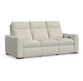 Ava Cream Performance Fabric 87" Triple Power Reclining Sofa with USB Charging