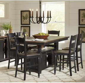 Madison County Brown and Vintage Black 7 Piece Counter Height Dining Set with Storage