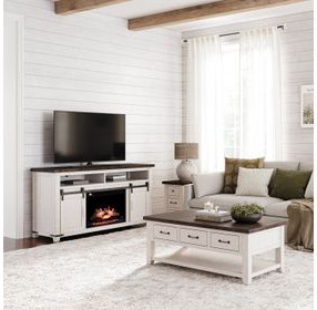 Madison County Vintage White 64" TV Stand with Electric Fireplace