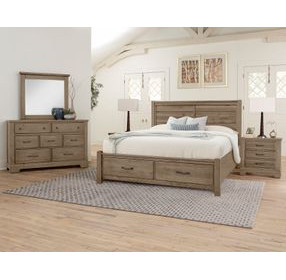 Cool Rustic Stone Gray Plank Storage Panel Bedroom Set