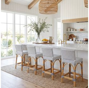 Serienna White And Black Dot Rattan Counter Height Stool