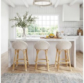 Tobias Beige and White Low Back Rattan Stool