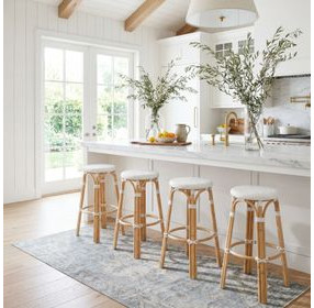 Tobias Glossy White Rattan Round Bar Stool