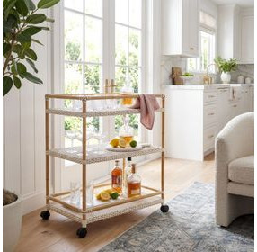 Tobias Beige and White 3 Tier Rattan Bar Cart