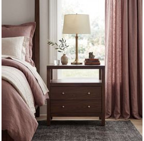 Nora Walnut Wide 2 Drawer Nightstand