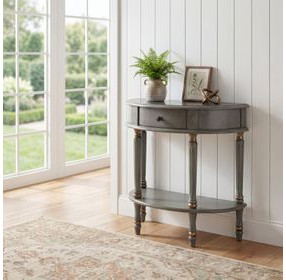 Mozart Royal Pastel Green 1 Drawer Demilune Console Table