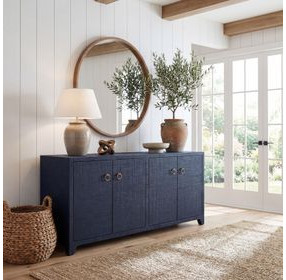 Bar Harbor Navy Blue Raffia 4 Door Sideboard