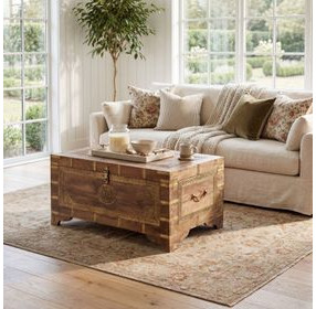 Artifacts Light Brown Storage Trunk Coffee Table