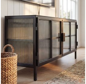 Hoxton Black Metal Ribbed Glass TV Stand