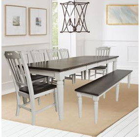 Orchard Park Brown and Soft Gray 8 Piece Dining Set with Bench