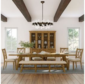 Telluride Brown and Beige Upholstered 8 Piece Dining Set with Bench