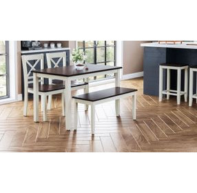Asbury Park White and Brown 4 Piece Dining Set with Bench