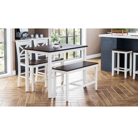 Asbury Park White and Brown 4 Piece Counter Height Dining Set with Bench