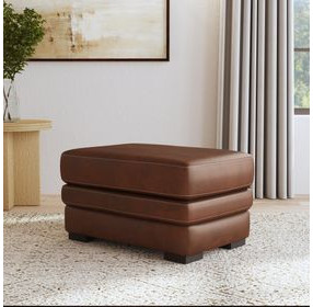 David Pecan Leather Upholstered Rectangular Ottoman