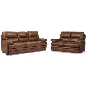 David Pecan Leather Living Room Set