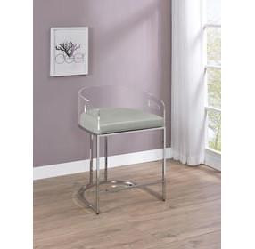 Thermosolis Grey And Chrome Acrylic Back Counter Height Stool Set of 2