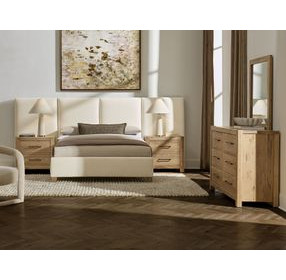 Joinery Espresso Oak and Ivory Cream Performance Fabric Queen Upholstered Wall Panel Bed