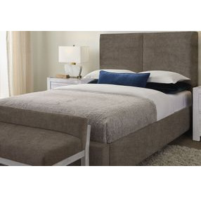 Joinery Espresso Oak and Brindle Gray Performance Fabric Queen Upholstered Panel Bed