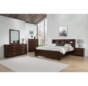 Jessica Cappuccino California King Storage Panel Bed with Bookcase and LED Light