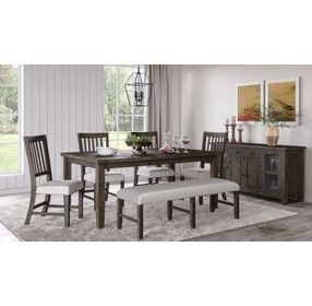 Willow Dark Brown and Beige Upholstered 6 Piece Dining Set with Nailhead Trim and Bench