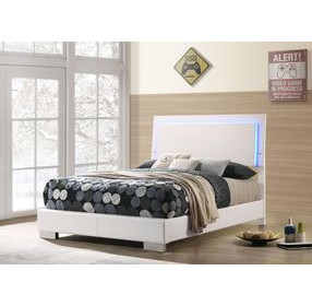 Felicity Gloss White Full Panel Bed With LED Lighting
