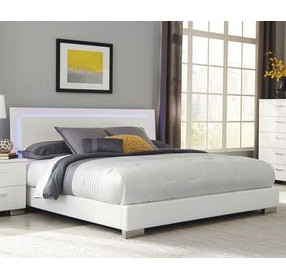 Felicity White California King Upholstered Panel Bed with LED Light