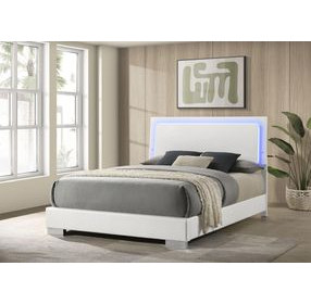 Felicity Gloss White Queen Panel Bed With LED Lighting