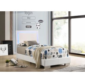 Felicity Gloss White Twin Panel Bed With LED Lighting