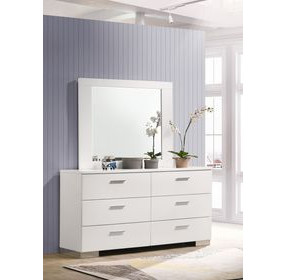 Felicity White High Gloss 6 Drawer Dresser with Mirror