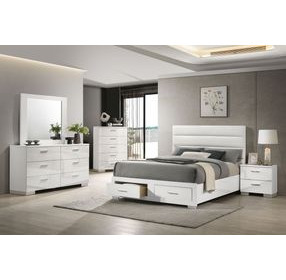 Felicity White California King Upholstered Platform Bed with Storage