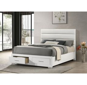 Felicity White High Gloss Queen Upholstered Platform Storage Bed