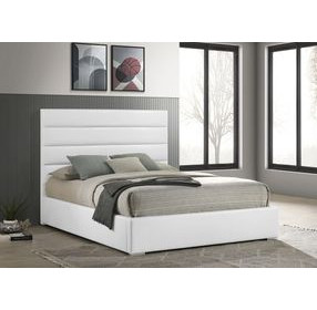Felicity White King Upholstered Low Profile Platform Bed