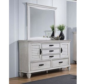 Franco Distressed White 5 Drawer Dresser with Mirror