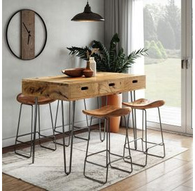 Rollins Natural 5 Piece Counter Height Dining Set with Storage USB Charging